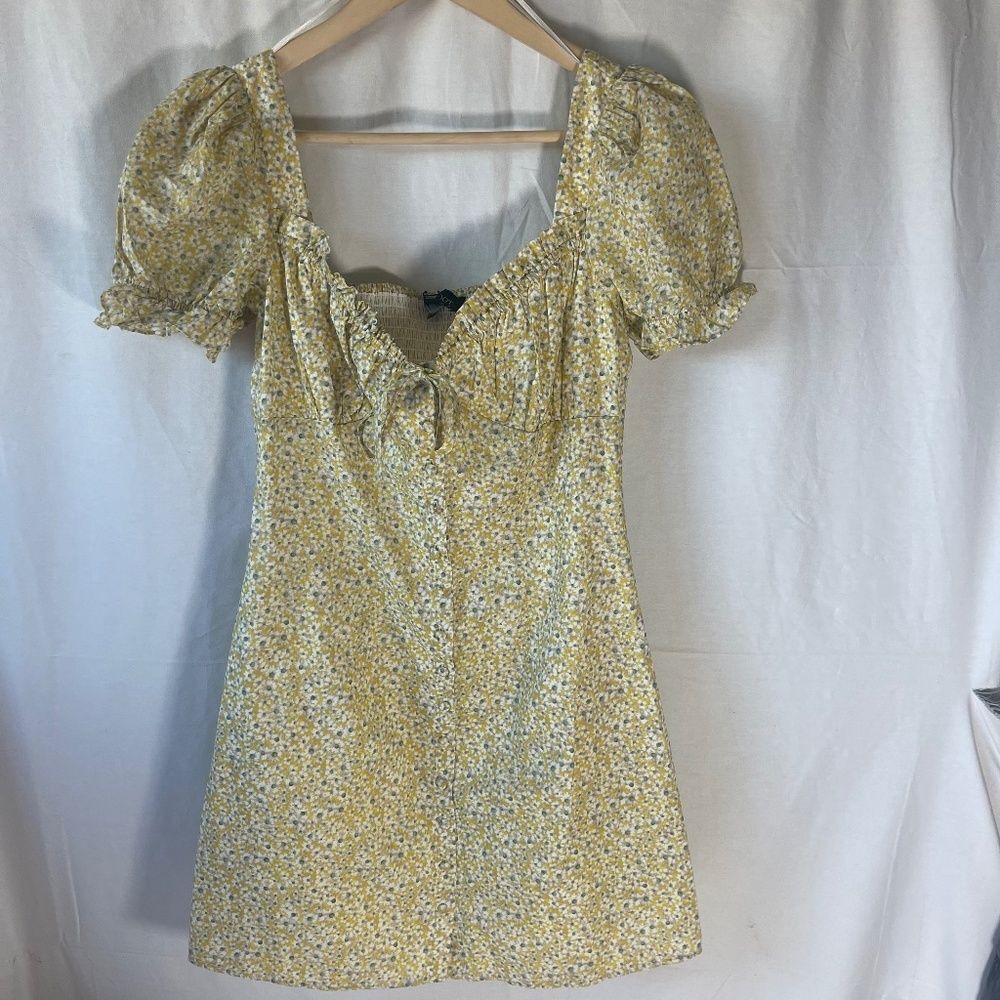 Bardot Lucinta Yellow‎ Floral Puff Sleeve Mini Dress Sz 6/S - Picture 2 of 12